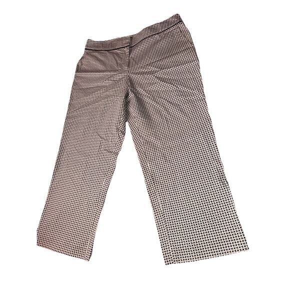 Talbots Size 10 Ankle Pant Minimalist Tapered Pants Ivory Black Weave Button Zip - Picture 1 of 8